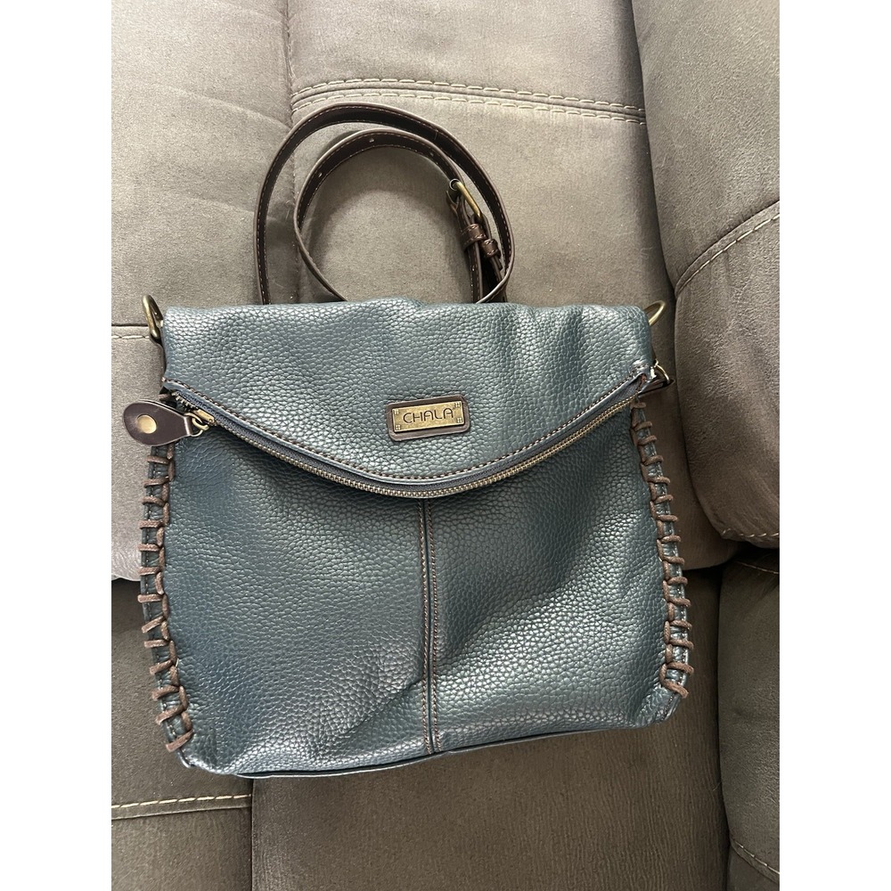 Chala Faux Leather Crossbody Purse Flap Top Shoulder Bag Blue Solid - Picture 1 of 10
